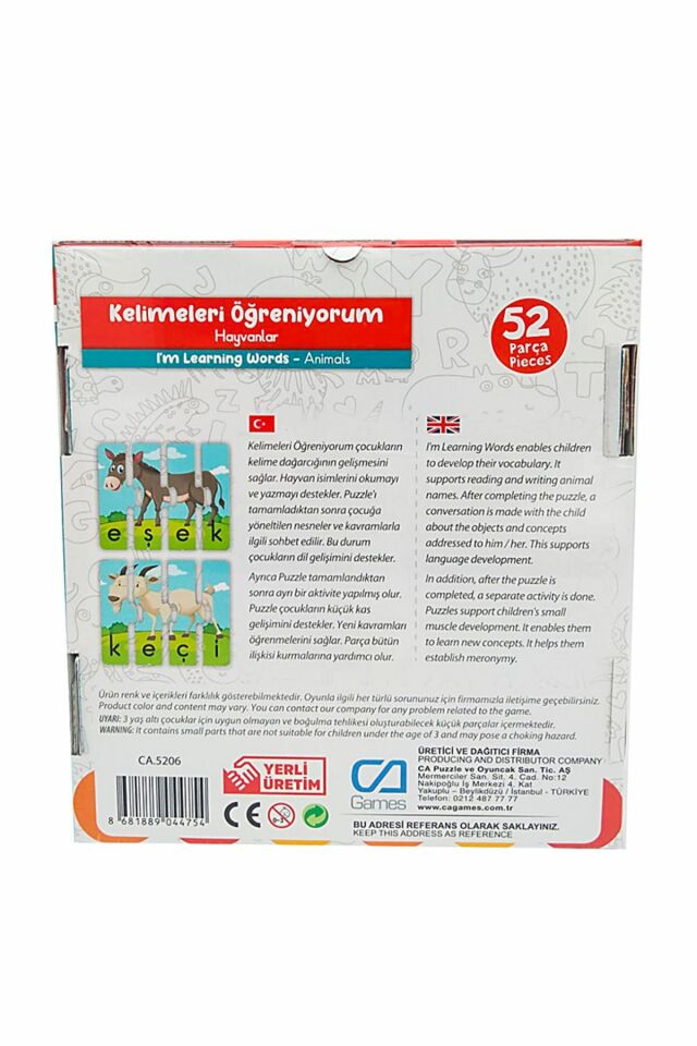 Çocuk Puzzle 52 Parça Kelimeleri Öğreniyorum Hayvanlar - Mavi Su Dünyası