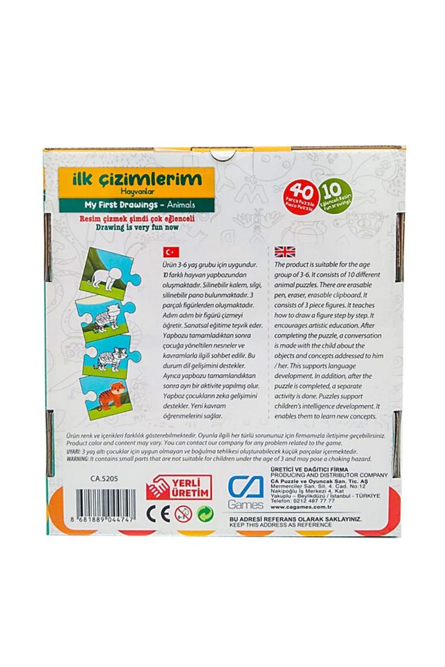 Çocuk Puzzle 40 Parça İlk Çizimlerim Hayvanlar - Mavi Su Dünyası
