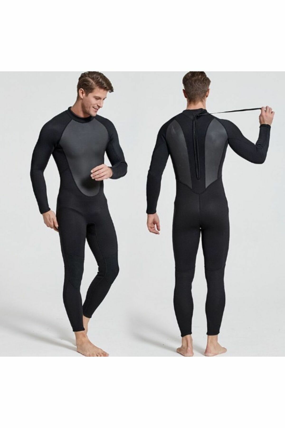 Dalış Kıyafeti Siyah-üst Düzey Kumaş Kaliteli - 3 Mm Kalınlık - Mavi Su Dünyası Siyah - 2XL