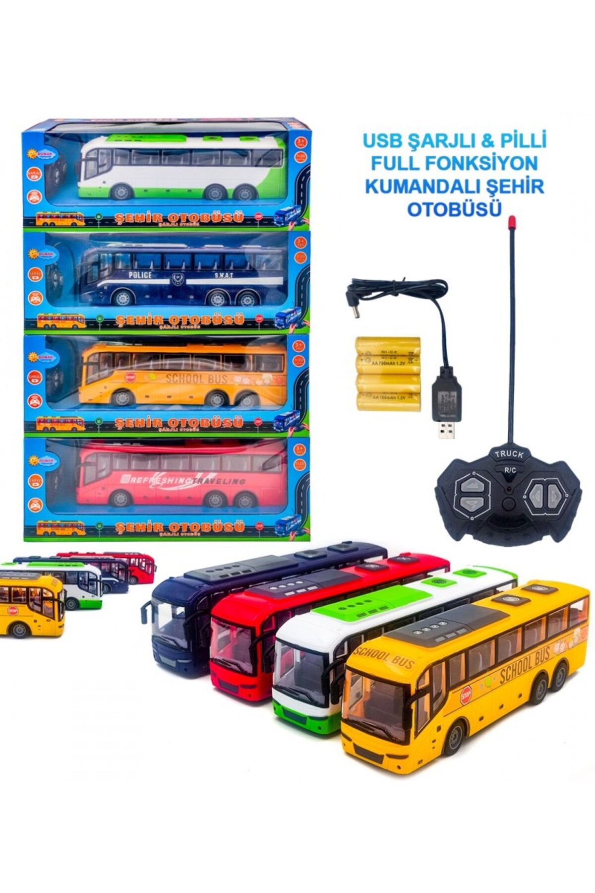 Uzaktan Kumandalı Şarjlı, Pilli Otobüs Oyuncak - Mavi Su Dünyası Lacivert