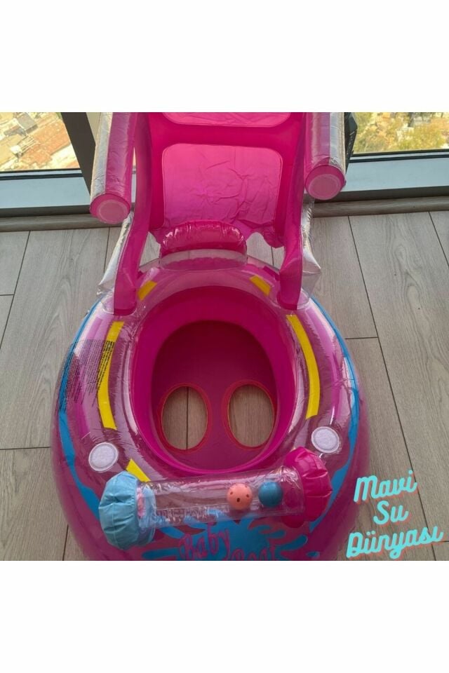 Gölgelikli Pembe Renk Bebek Deniz Simidi, Bebek Havuz Simidi, 0-3 Yaş 71cm*60cm