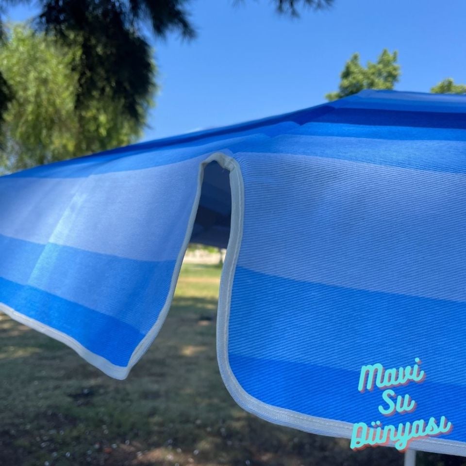 Deniz Mavisi Renk Plaj, Deniz, Balkon Şemsiyesi (Pamuk Kumaşlı) 2 Metre 10 Telli Bidonsuz Şemsiye
