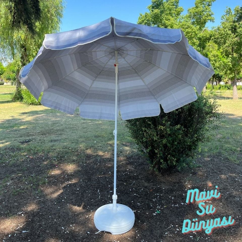 Plaj Deniz Balkon Şemsiyesi | Pamuk Kumaşlı Şemsiye | Eğilebilir | 2 Metre Şemsiye Bidon Dahil Şemsiye