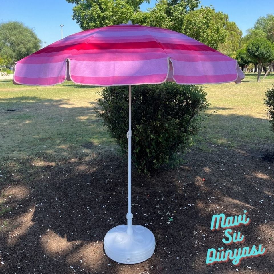 Pembe Renk Plaj, Deniz, Balkon Şemsiyesi (Pamuk Kumaşlı) 2 Metre 10 Telli Bidonsuz Şemsiye