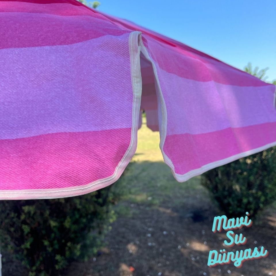 Pembe Renk Plaj, Deniz, Balkon Şemsiyesi (Pamuk Kumaşlı) 2 Metre 10 Telli Bidonsuz Şemsiye