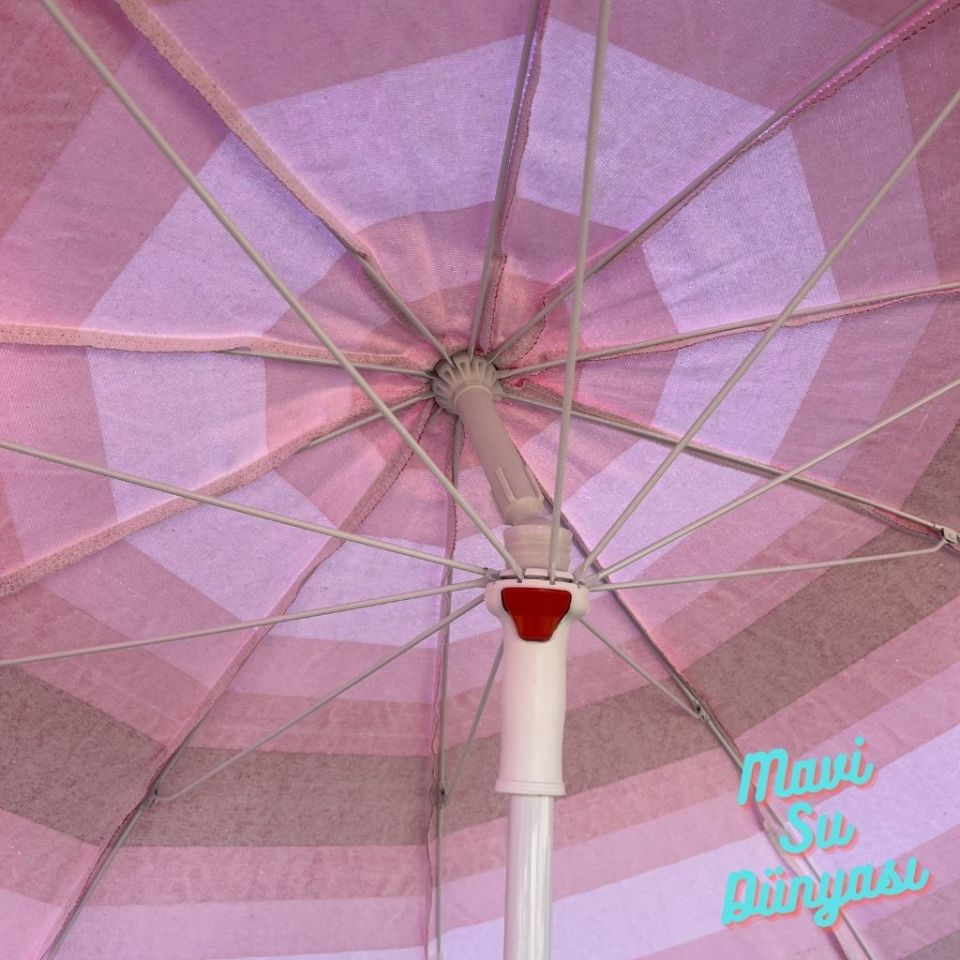 Pembe Renk Plaj, Deniz, Balkon Şemsiyesi (Pamuk Kumaşlı) 2 Metre 10 Telli Bidonsuz Şemsiye