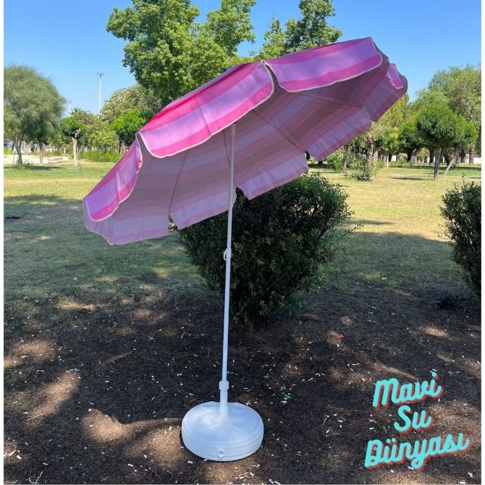 Pembe Renk Plaj, Deniz, Balkon Şemsiyesi (Pamuk Kumaşlı) 2 Metre 10 Telli Bidonsuz Şemsiye
