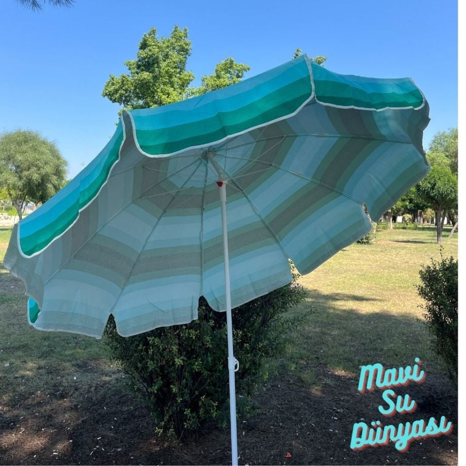 Yeşil Renk Plaj, Deniz, Balkon Şemsiyesi (Pamuk Kumaşlı) 2 Metre 10 Telli Bidonsuz Şemsiye