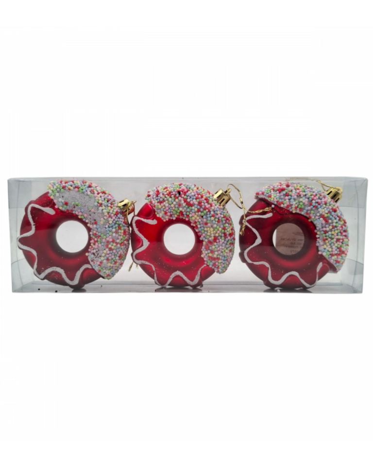 Yılbaşı Süsü 3' lü 8 Cm Donut Süs Kırmızı