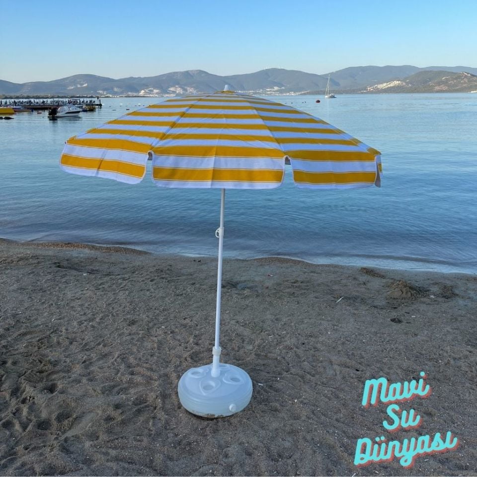 Sarı Beyaz Renk Plaj, Deniz, Balkon Şemsiyesi (Pamuk Kumaşlı) 2 Metre 10 Telli Bidonsuz Şemsiye