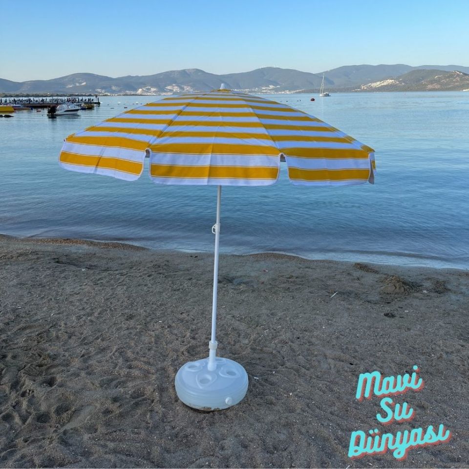 Sarı Beyaz Renk Plaj, Deniz, Balkon Şemsiyesi (Pamuk Kumaşlı) 2 Metre 10 Telli Bidonsuz Şemsiye