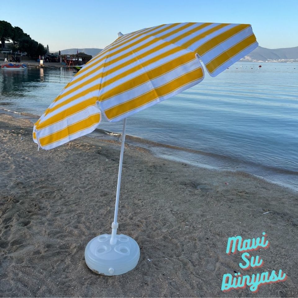 Sarı Beyaz Renk Plaj, Deniz, Balkon Şemsiyesi (Pamuk Kumaşlı) 2 Metre 10 Telli Bidonsuz Şemsiye
