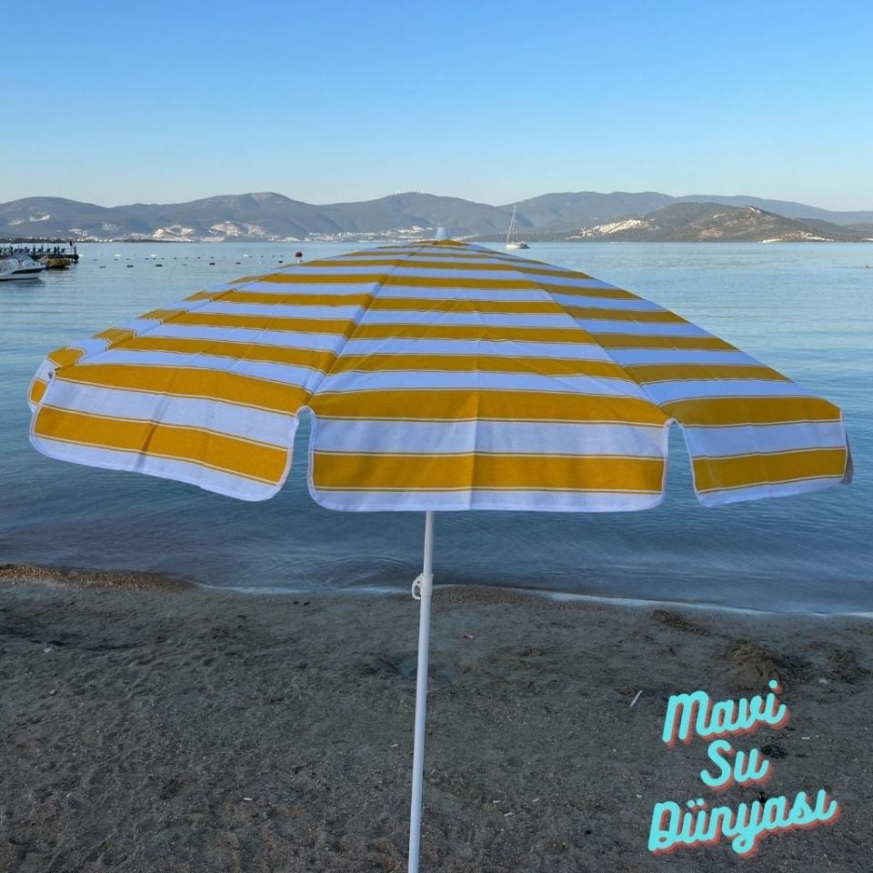 Plaj Deniz Balkon Şemsiyesi | Pamuk Kumaşlı Şemsiye | Eğilebilir | 2 Metre Şemsiye Bidonsuz Şemsiye