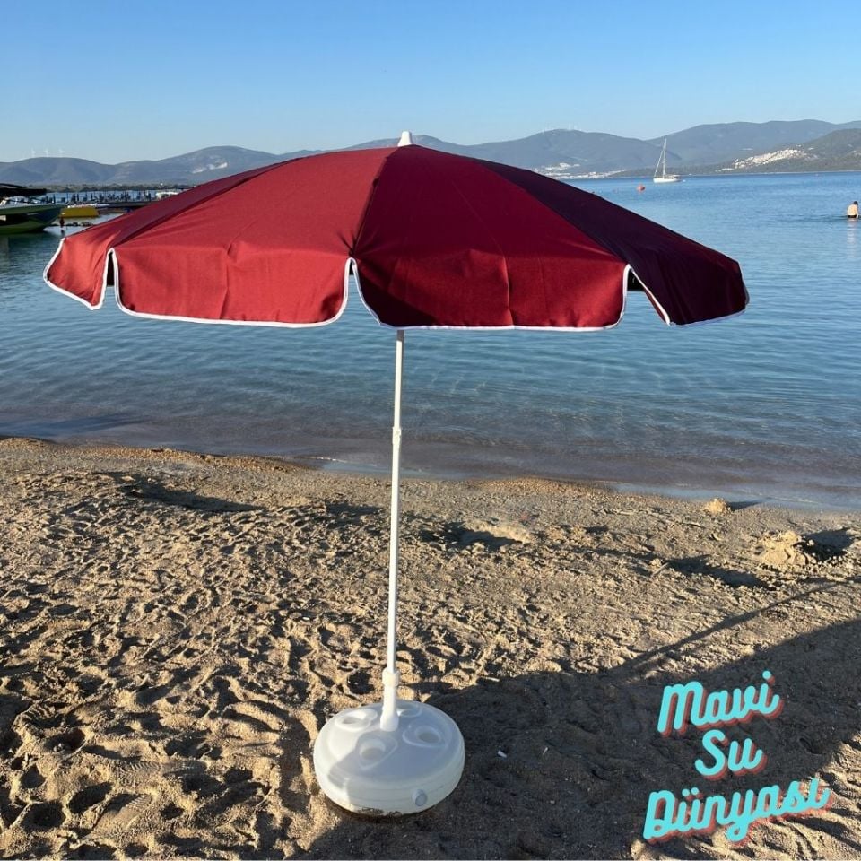 Bordo Renk Plaj, Deniz, Balkon Şemsiyesi (Sentetik Kumaşlı) 2 Metre 10 Telli Bidonsuz Şemsiye