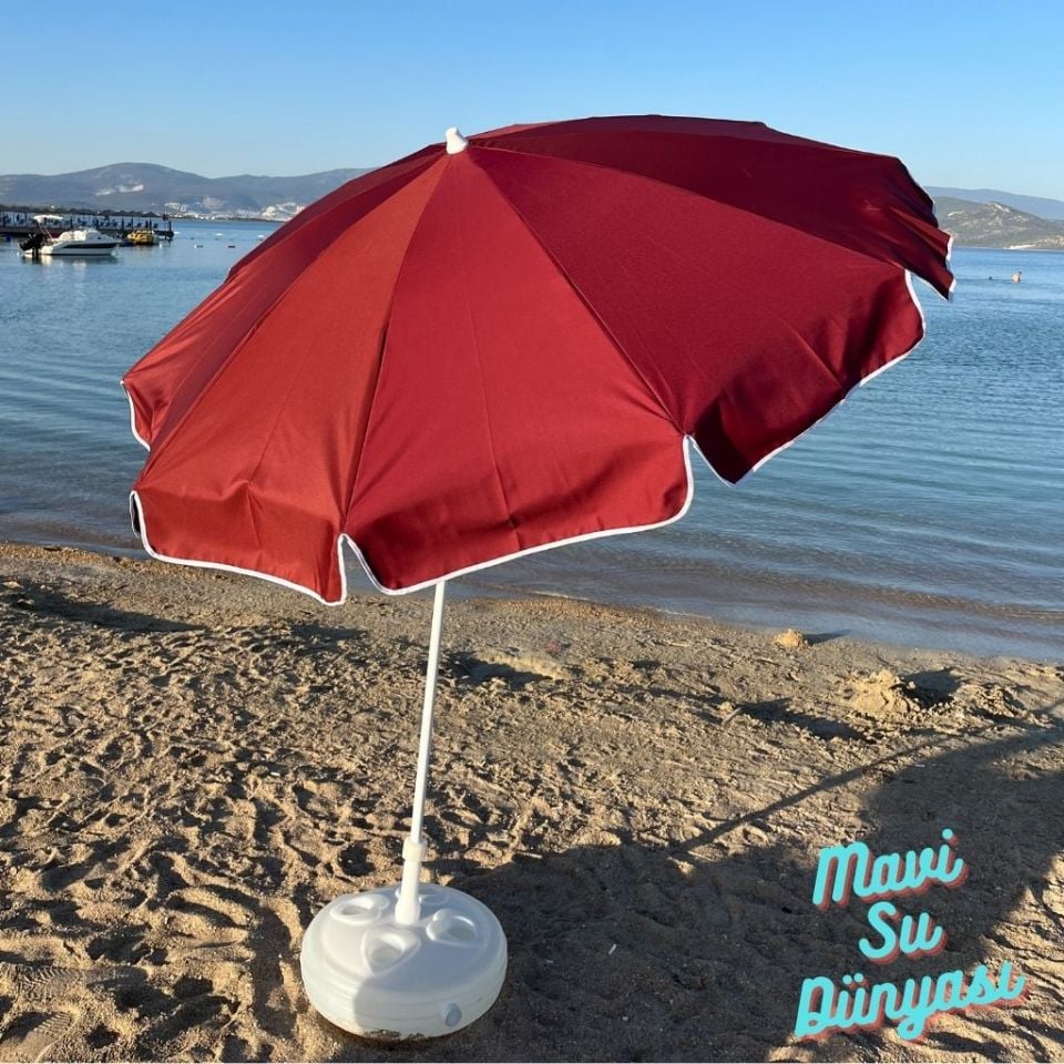 Bordo Renk Plaj, Deniz, Balkon Şemsiyesi (Sentetik Kumaşlı) 2 Metre 10 Telli Bidonsuz Şemsiye