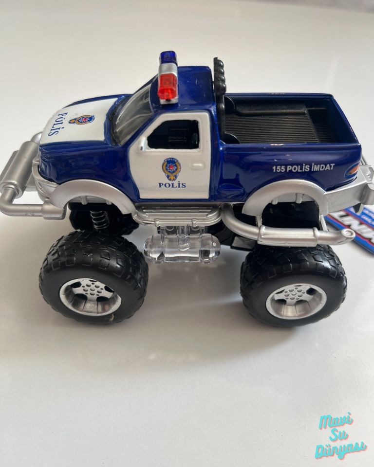 Metal Çek Bırak Sesli Canavar Polis Arabası 13x7x9 Cm Siyah