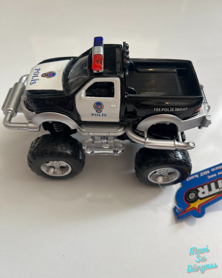 Metal Çek Bırak Sesli Canavar Polis Arabası 13x7x9 Cm Siyah