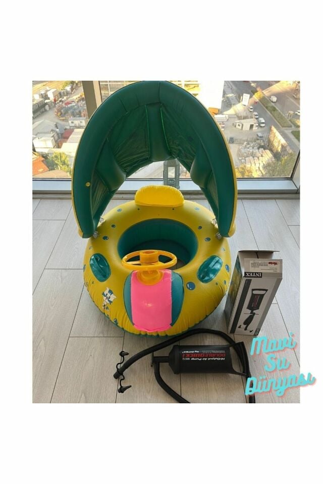 Pompa Dahil Gölgelikli Bebek Deniz Simidi, Bebek Havuz Simidi, Kornalı 0-3 Yaş 70 Cm
