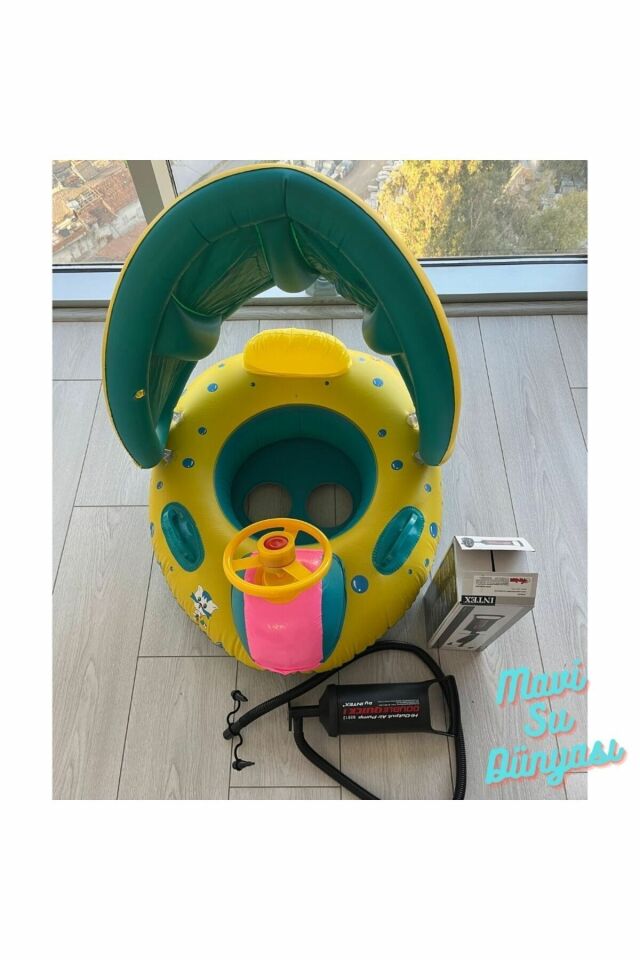 Pompa Dahil Gölgelikli Bebek Deniz Simidi, Bebek Havuz Simidi, Kornalı 0-3 Yaş 70 Cm