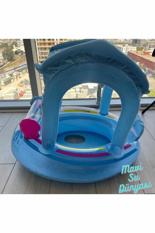 Gölgelikli Mavi Renk Bebek Deniz Simidi, Bebek Havuz Simidi, 0-3 Yaş 71cm*60cm