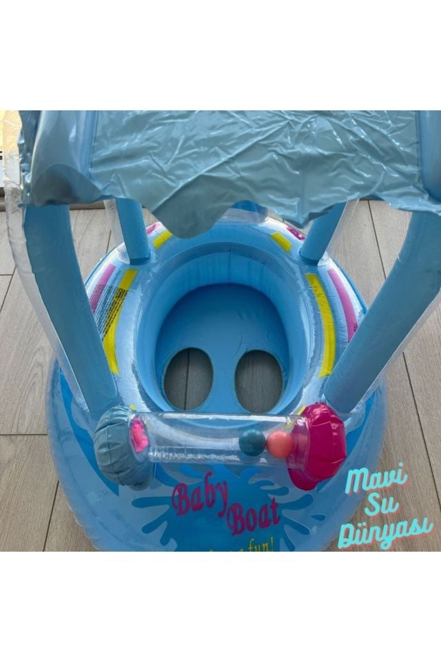 Gölgelikli Mavi Renk Bebek Deniz Simidi, Bebek Havuz Simidi, 0-3 Yaş 71cm*60cm