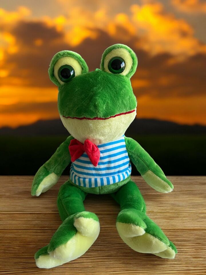 Peluş Papyonlu Kurbağa 40 Cm Mavi