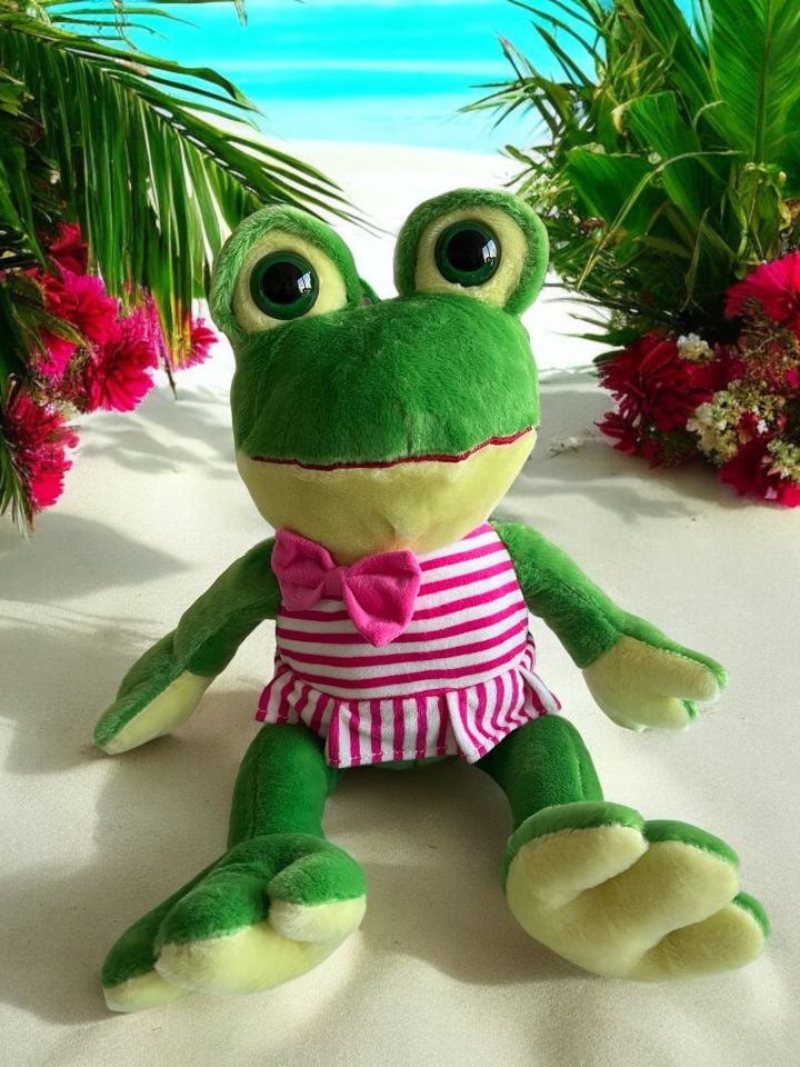 Peluş Papyonlu Kurbağa 40 Cm Pembe