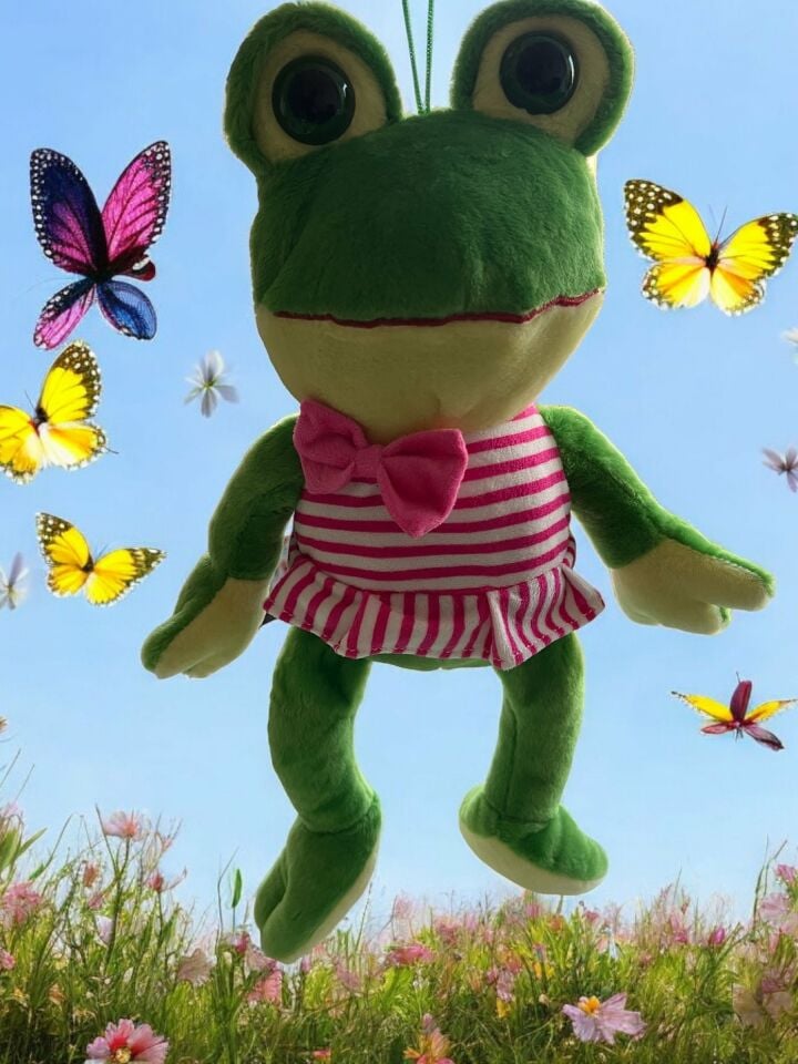 Peluş Papyonlu Kurbağa 40 Cm Pembe