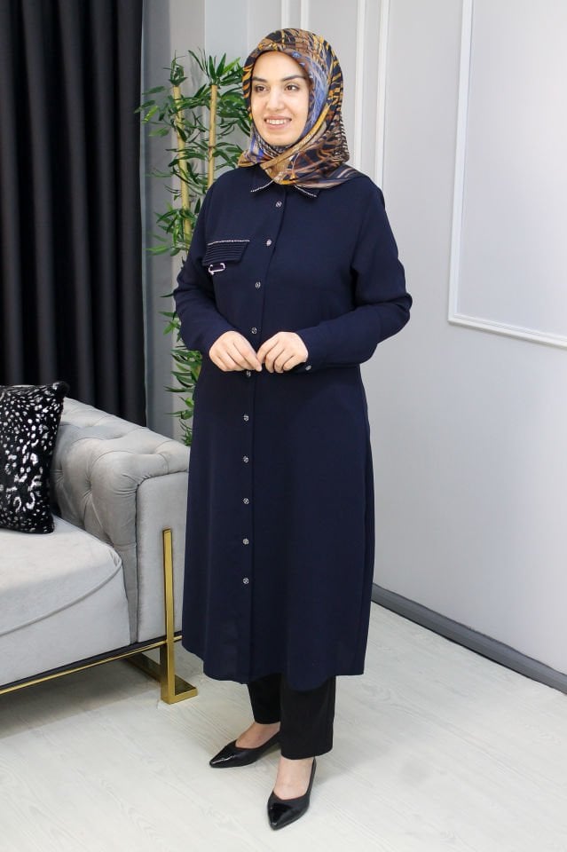 KADO Yakası Taşlı Gömlek Tunik Siyah - 44
