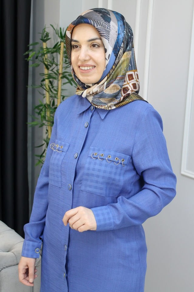 FREEMOOD Kuş Gözü Cep Detaylı Tunik MAVİ - 44