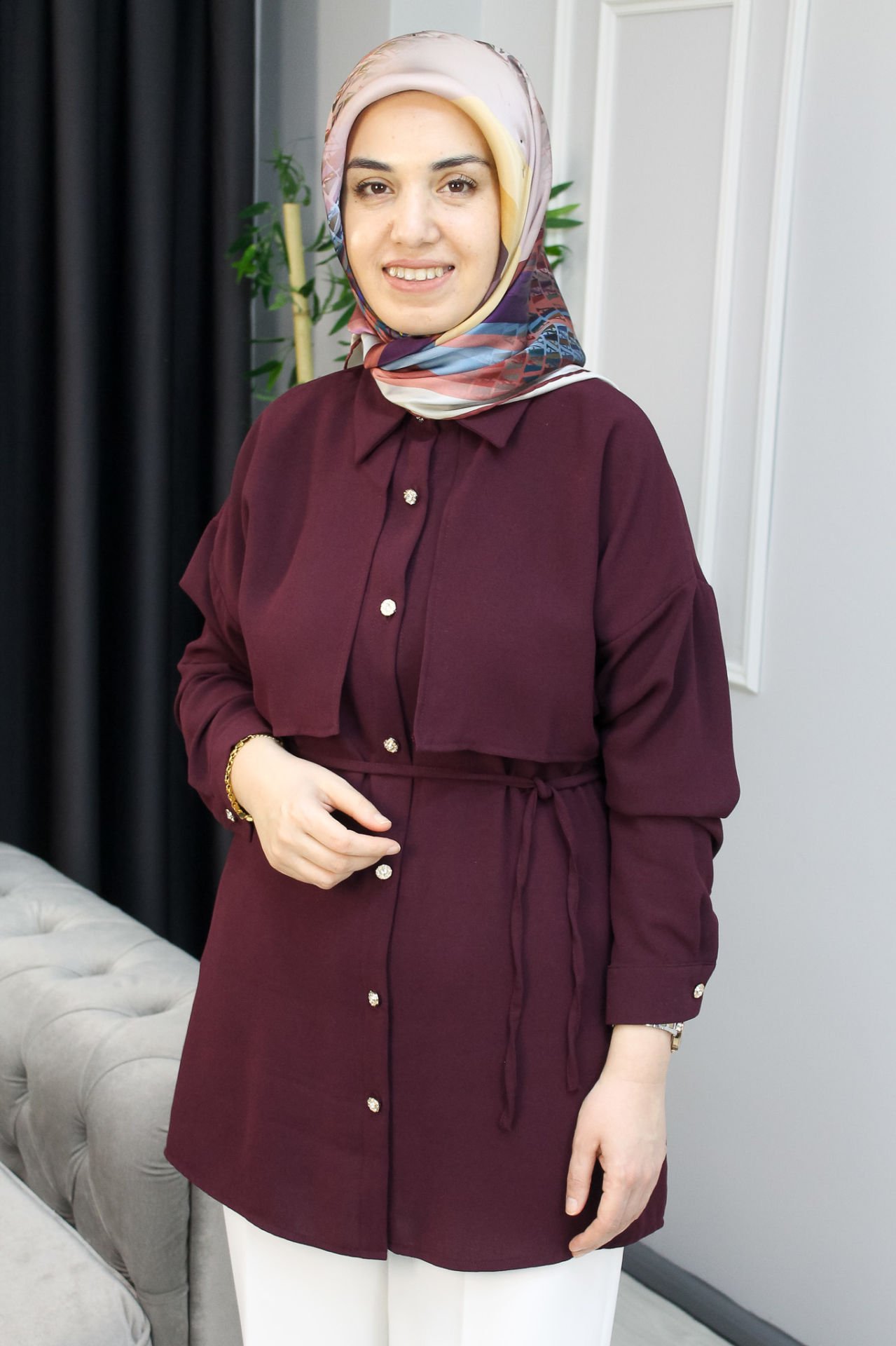 MUSTİ Krep Kumaş Pelerin Detay Gömlek 44 - Kahve
