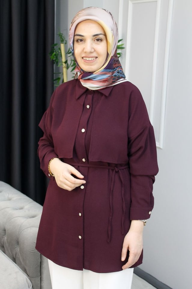 MUSTİ Krep Kumaş Pelerin Detay Gömlek 44 - Kahve