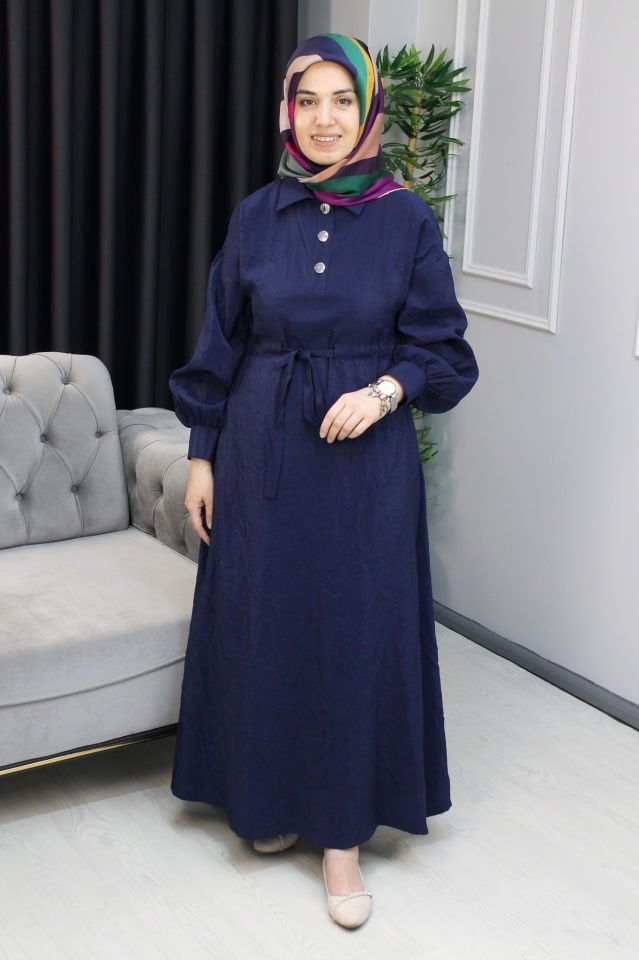 MUSTİ Çilek Kumaş Beli Büzgülü Kumaş Elbise 46 - Bordo