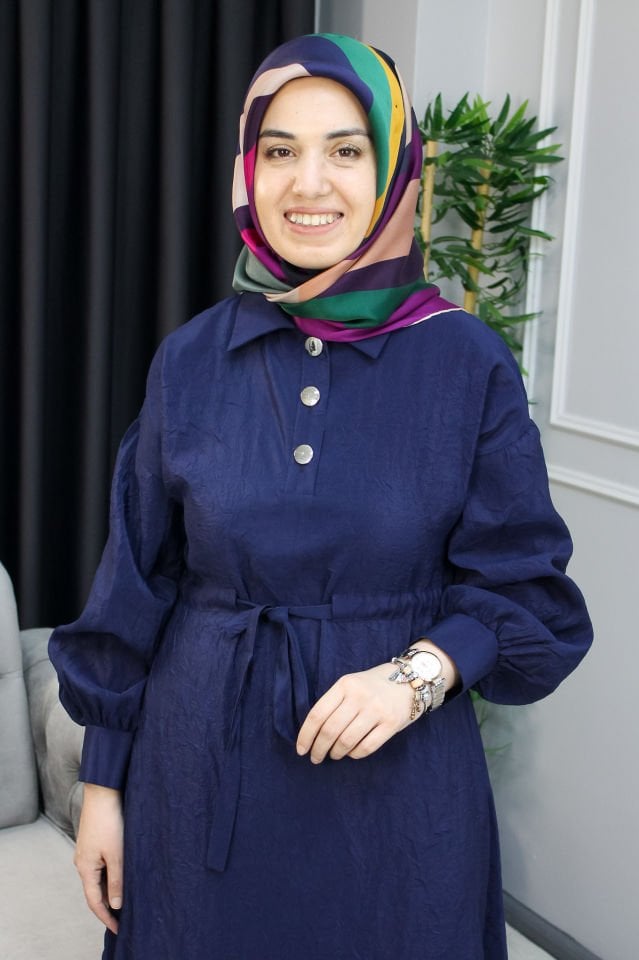 MUSTİ Çilek Kumaş Beli Büzgülü Kumaş Elbise 46 - Bordo