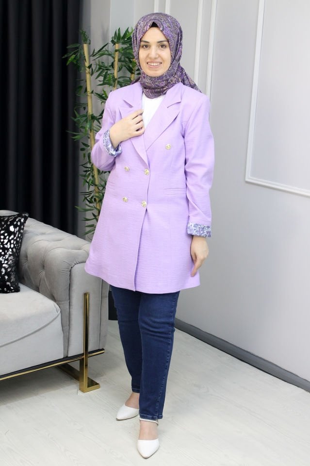 AYŞE AKAY Etnik Desen Astarlı Ceket BEYAZ - 4