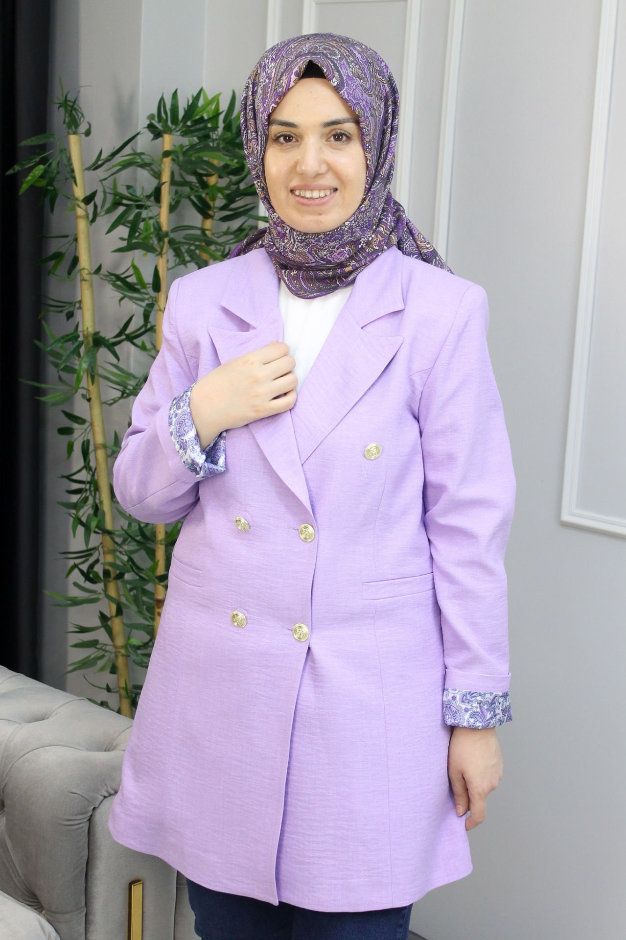 AYŞE AKAY Etnik Desen Astarlı Ceket BEYAZ - 4