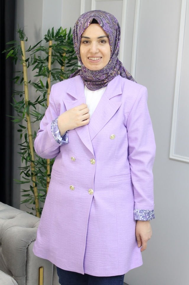 AYŞE AKAY Etnik Desen Astarlı Ceket BEJ - 4