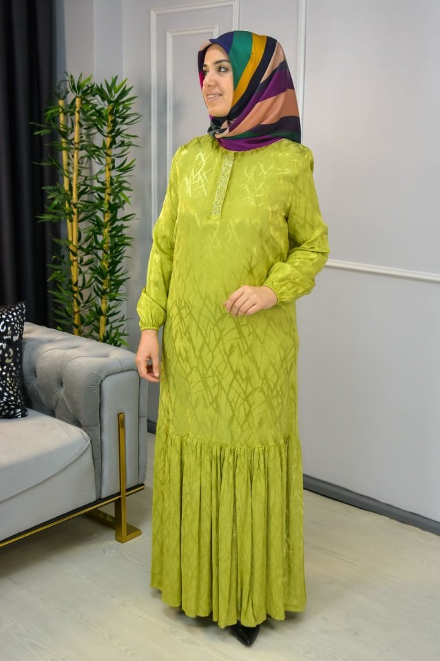 Jakarlı Elbise MAVİ - 1