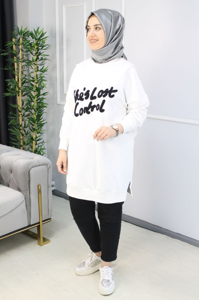 PUANE Yazı Detaylı Tunik SİYAH - l/xl