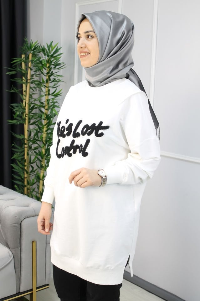 PUANE Yazı Detaylı Tunik  SİYAH - l/xl
