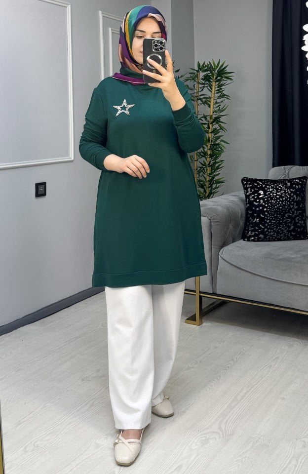 KADO Yıldız Taş Detaylı Tunik Lacivert - 44