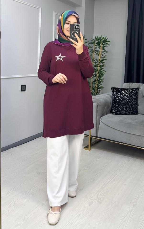 KADO Yıldız Taş Detaylı Tunik Lacivert - 44