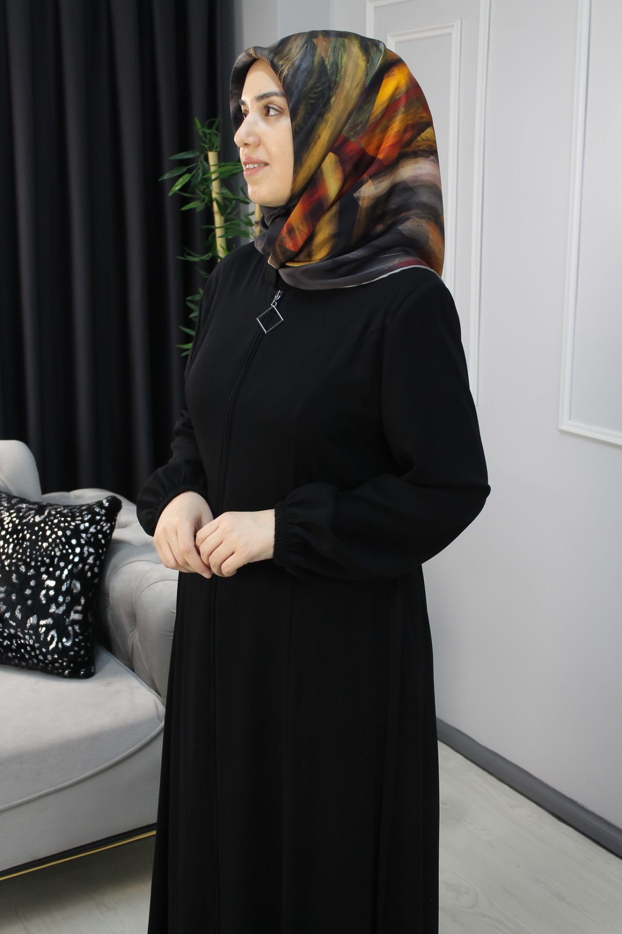 MUSAB Yandan Toka Detaylı Ferace ANTRASİT - 52