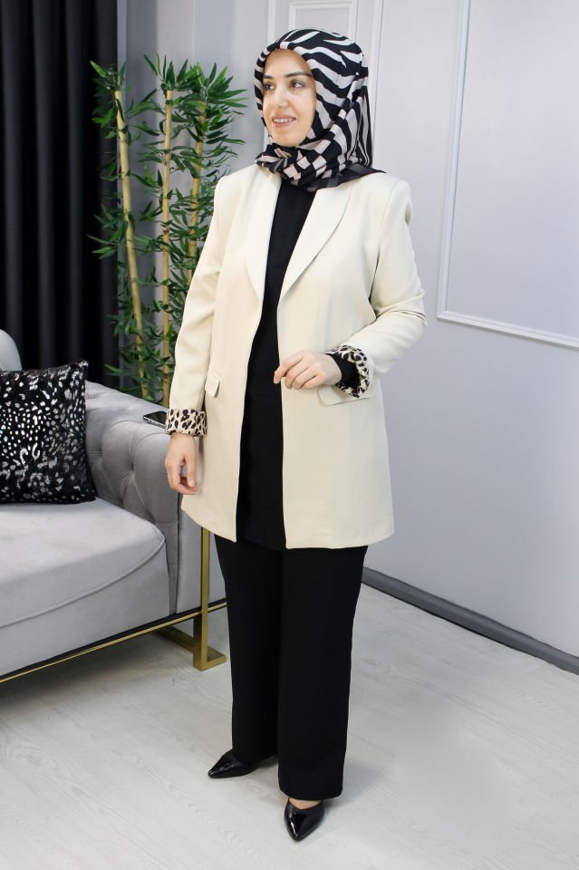 EYLÜL Leopar Detaylı Blazer Ceket Siyah - 42