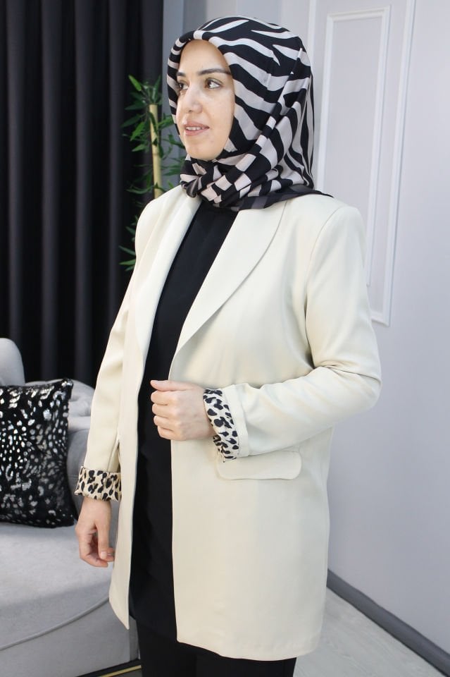 EYLÜL Leopar Detaylı Blazer Ceket Siyah - 42