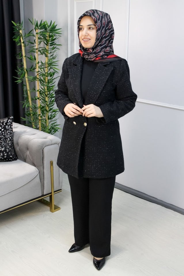 AYŞE AKAY Simli Blazer Tuvit Ceket BEYAZ - 4 BEDEN