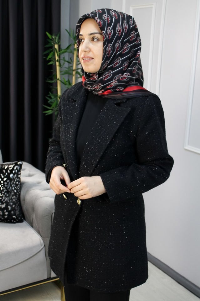 AYŞE AKAY Simli Blazer Tuvit Ceket BEYAZ - 4 BEDEN