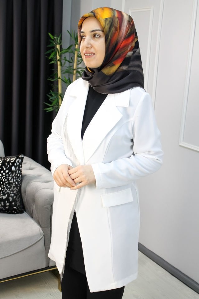 SELİN ADA Zincir Detaylı Ceket  BEYAZ - 42