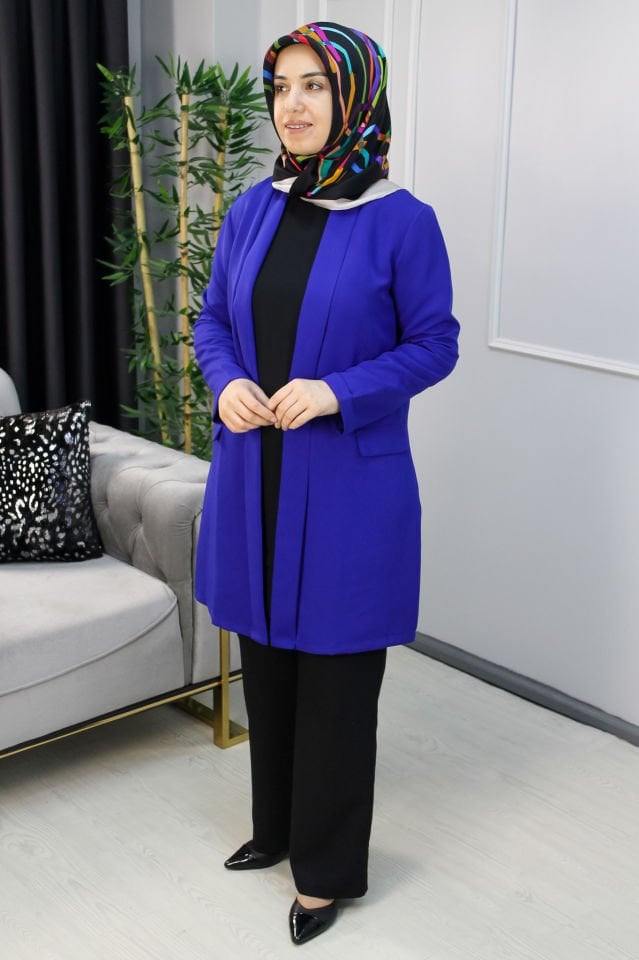 NİRVANA Uzun Ceket SAKS MAVİSİ - 1 BEDEN