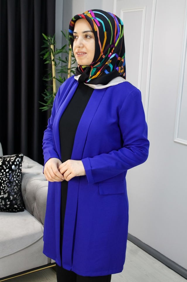 NİRVANA Uzun Ceket SAKS MAVİSİ - 1 BEDEN